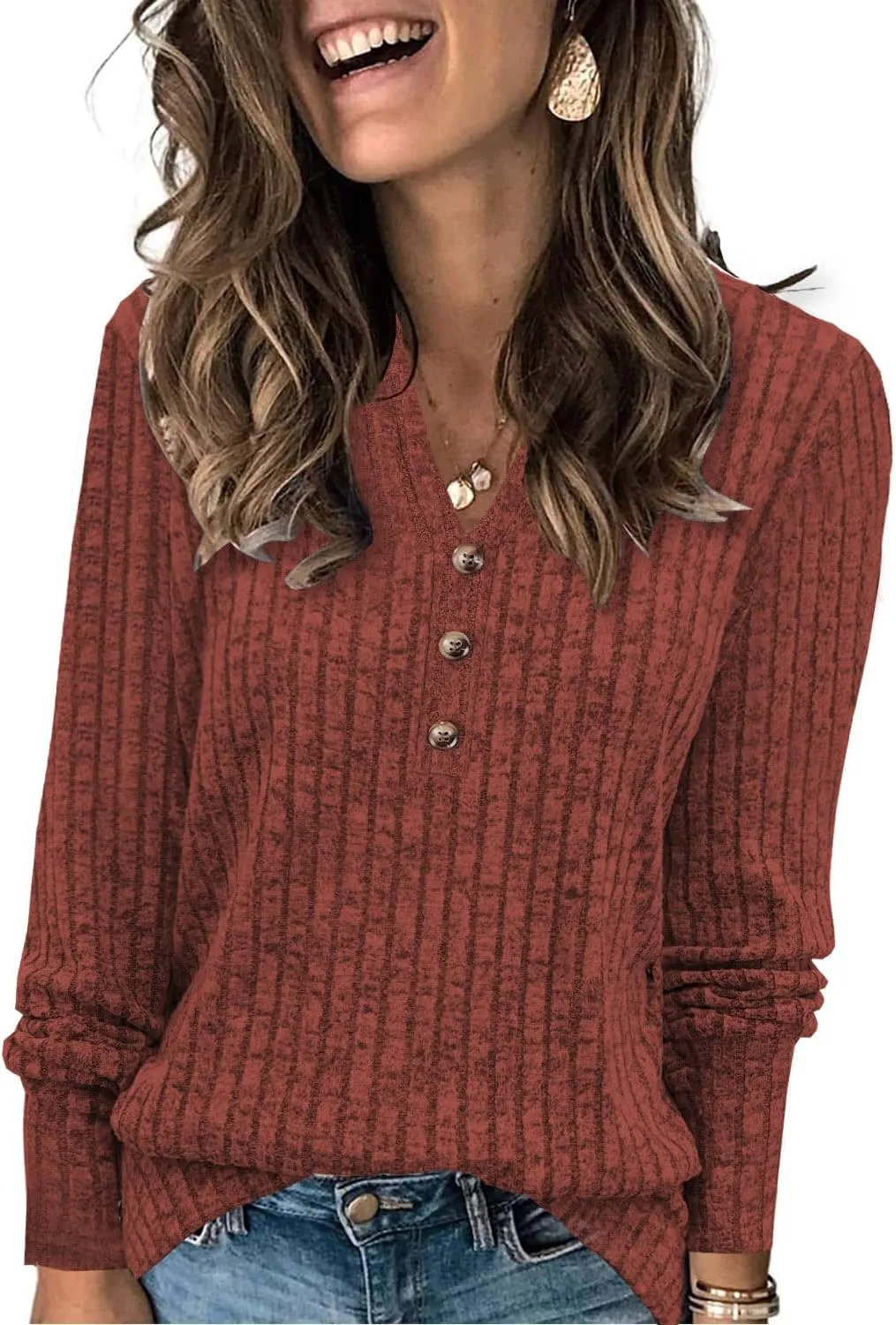 Sweaters for Women Fashion Long Sleeve Tops Pullover V Neck Casual Loose Sweatshirt