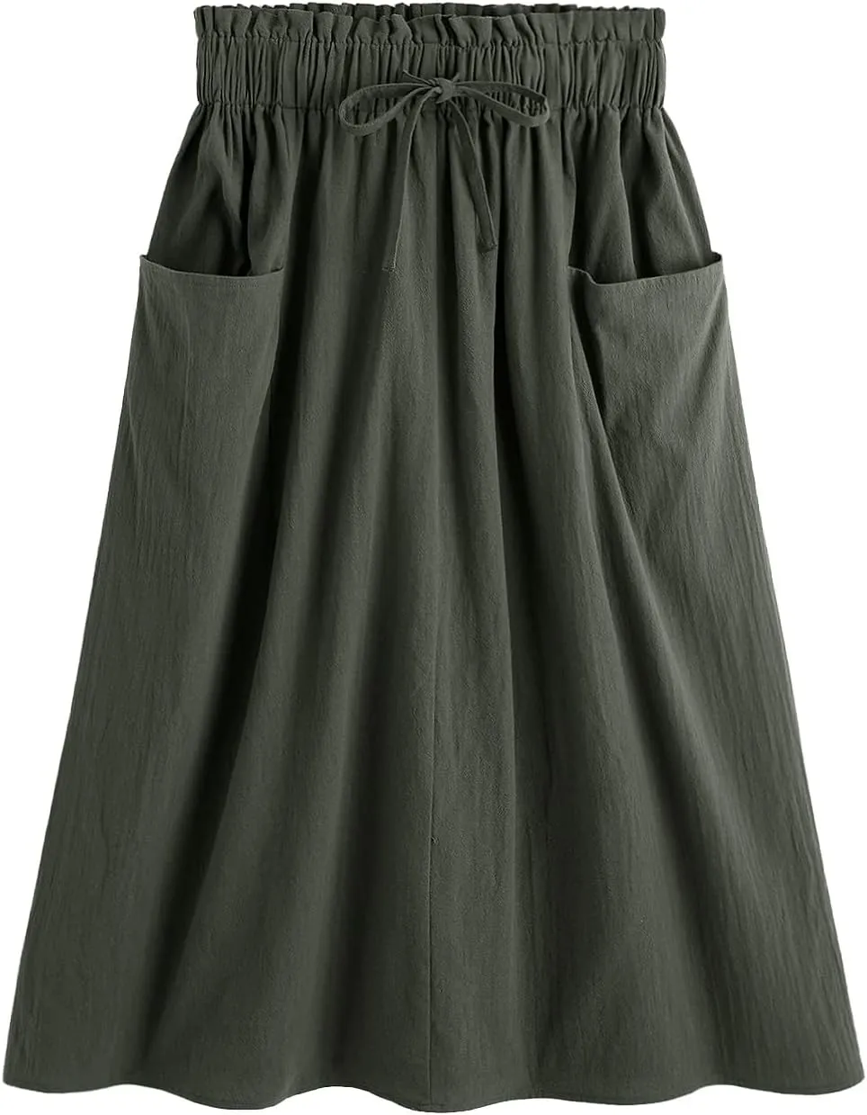 SweatyRocks Women's Casual Paper Bag Waist A Line Pleated Midi Skirt with Pockets