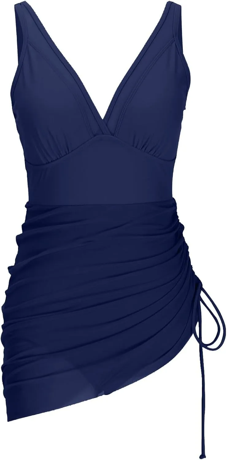 Swim Dress Women Mesh One Piece Swimsuit Tummy Control Bathing Suit Slimming Sheer Sarong Wraps Swim Suits