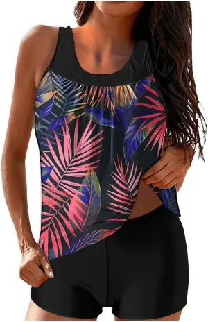 Swim Suits for Women 2025 Two Piece Blouson Tankini Swimsuit Swim Tankini Tank Top with Boyshorts Modest Bathing Suit