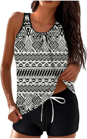 Swim Suits for Women 2025 Two Piece Blouson Tankini Swimsuit Swim Tankini Tank Top with Boyshorts Modest Bathing Suit