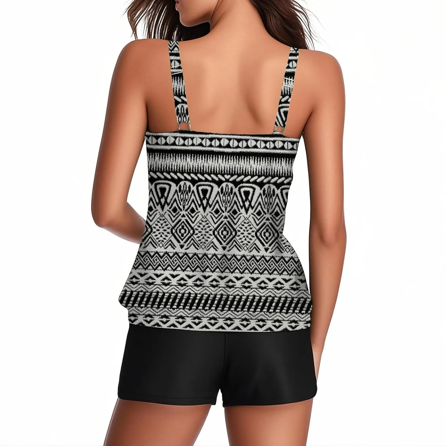 Swim Suits for Women 2025 Two Piece Blouson Tankini Swimsuit Swim Tankini Tank Top with Boyshorts Modest Bathing Suit