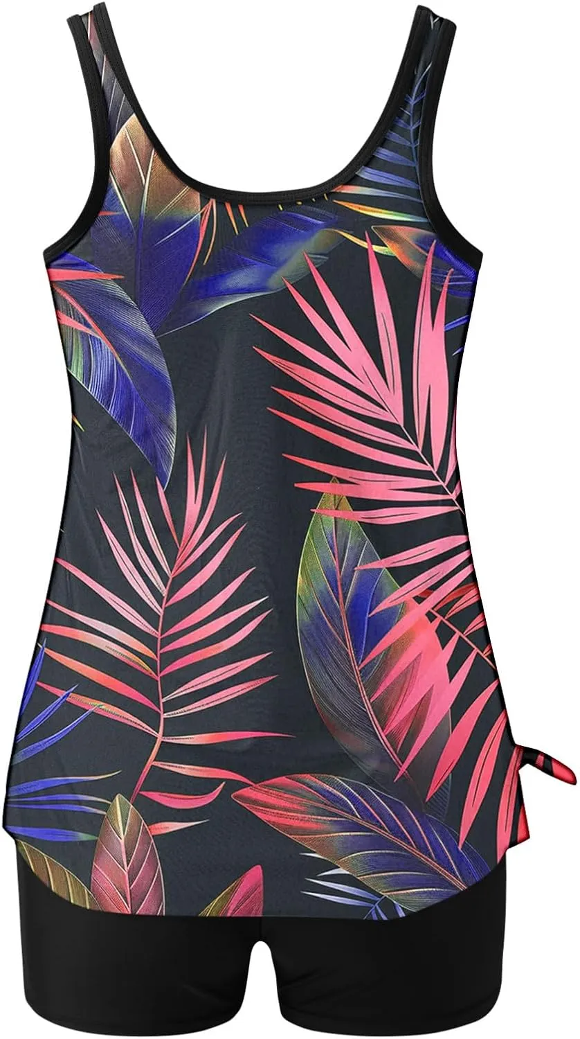 Swim Suits for Women 2025 Two Piece Blouson Tankini Swimsuit Swim Tankini Tank Top with Boyshorts Modest Bathing Suit