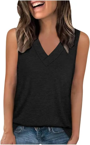 Tank Top for Women Trendy V Neck Camisole Top Loose Fit Sleeveless Blouse 2025 Summer Vacation Outfits Plain Shirts