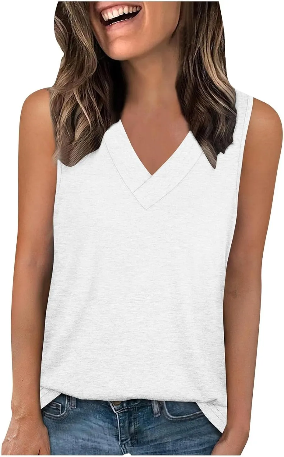 Tank Top for Women Trendy V Neck Camisole Top Loose Fit Sleeveless Blouse 2025 Summer Vacation Outfits Plain Shirts