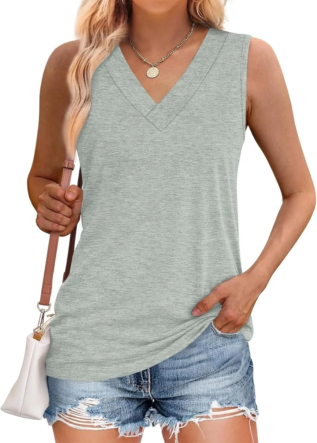 Tank Top for Women Trendy V Neck Camisole Top Loose Fit Sleeveless Blouse 2025 Summer Vacation Outfits Plain Shirts
