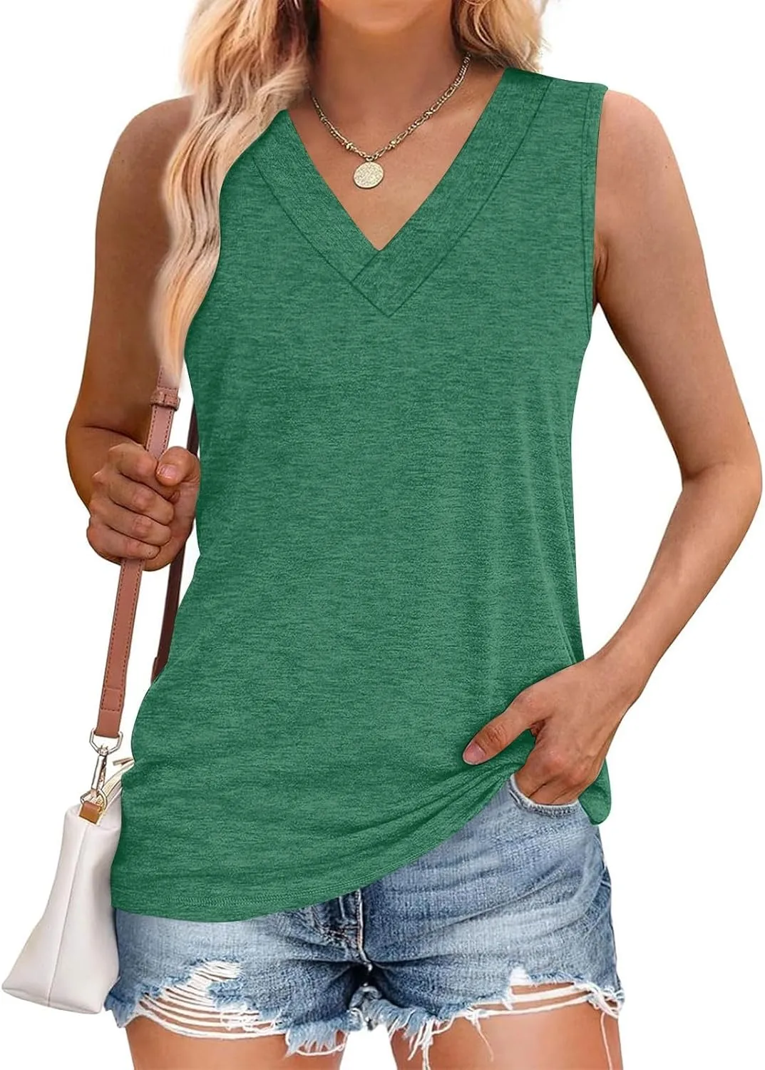 Tank Top for Women Trendy V Neck Camisole Top Loose Fit Sleeveless Blouse 2025 Summer Vacation Outfits Plain Shirts
