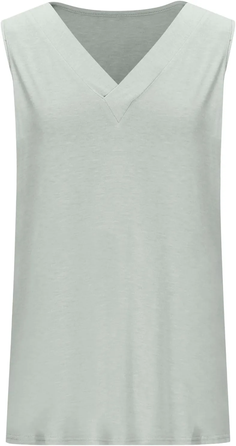 Tank Top for Women Trendy V Neck Camisole Top Loose Fit Sleeveless Blouse 2025 Summer Vacation Outfits Plain Shirts