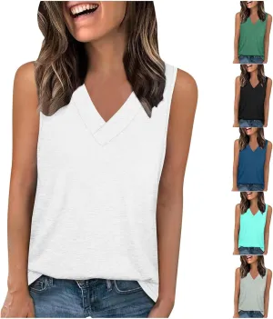Tank Top for Women Trendy V Neck Camisole Top Loose Fit Sleeveless Blouse 2025 Summer Vacation Outfits Plain Shirts