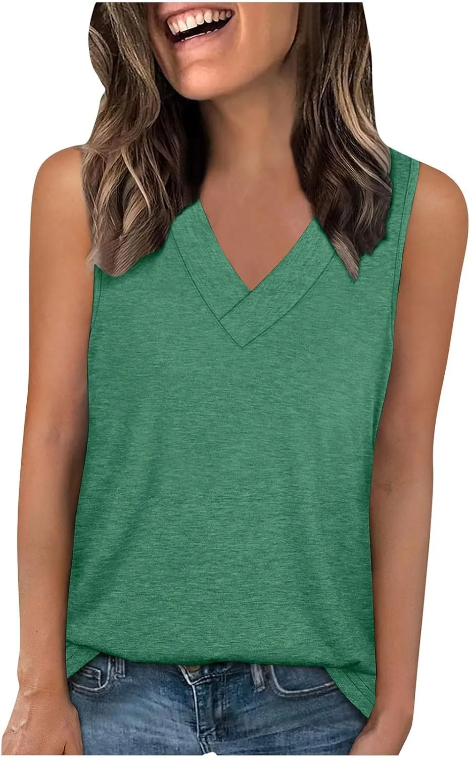 Tank Top for Women Trendy V Neck Camisole Top Loose Fit Sleeveless Blouse 2025 Summer Vacation Outfits Plain Shirts