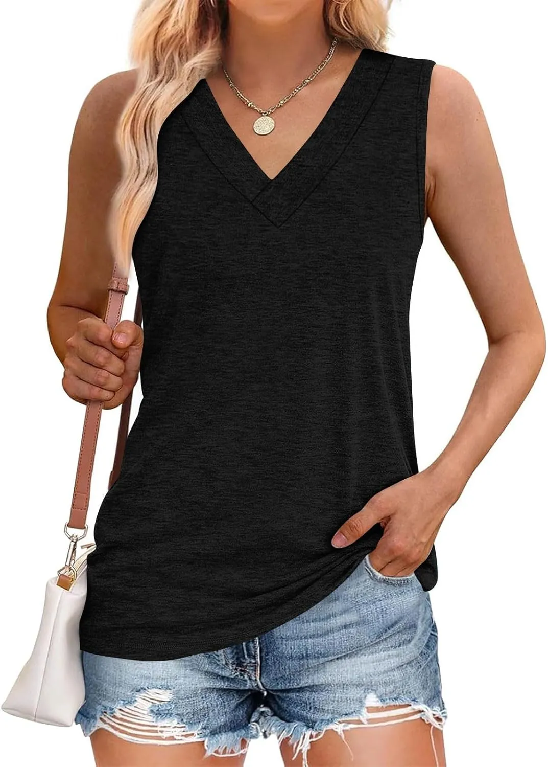 Tank Top for Women Trendy V Neck Camisole Top Loose Fit Sleeveless Blouse 2025 Summer Vacation Outfits Plain Shirts