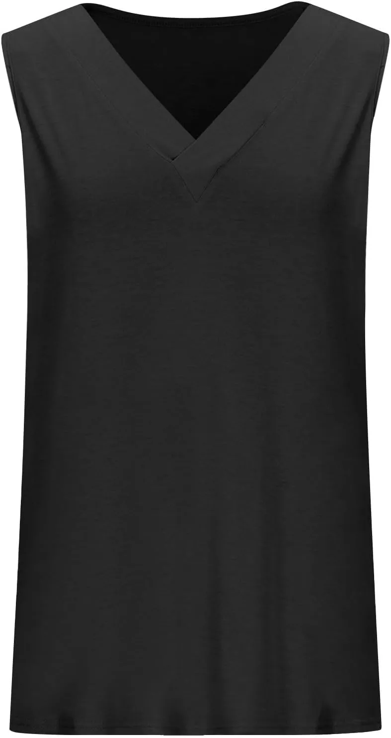 Tank Top for Women Trendy V Neck Camisole Top Loose Fit Sleeveless Blouse 2025 Summer Vacation Outfits Plain Shirts