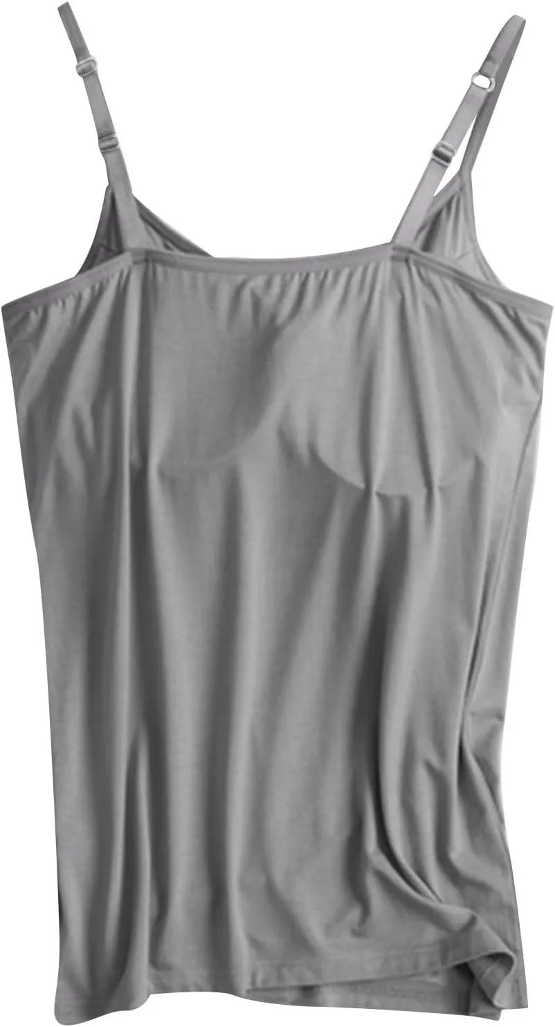 Tank Top for Women with Built in Bra Padded Adjustable Spaghetti Strap Camisoles for Layering Fitted Scoop Neck Undershirts