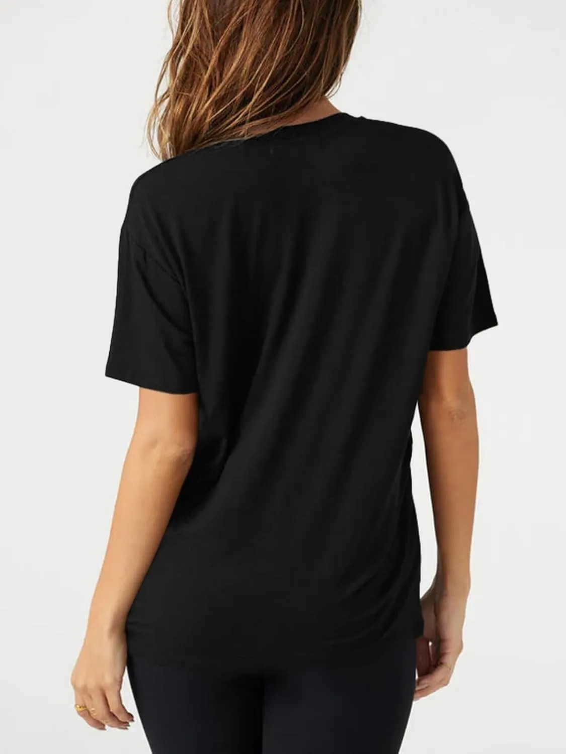 Tankaneo Womens Sexy Deep V Neck T-Shirts Summer Short Sleeve Tops Casual Loose Fit Basic Tees
