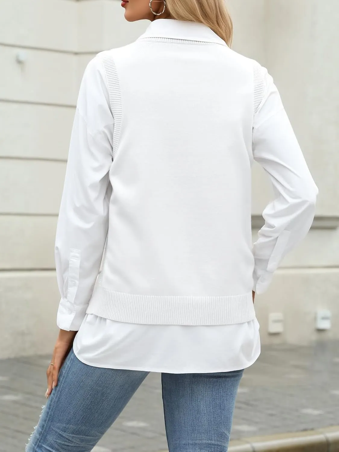 Tanou 2024 Women's Crewneck Sweater Vests Sleeveless Casual Slit Pullovers Solid Ribbed Knitwear Button Tops