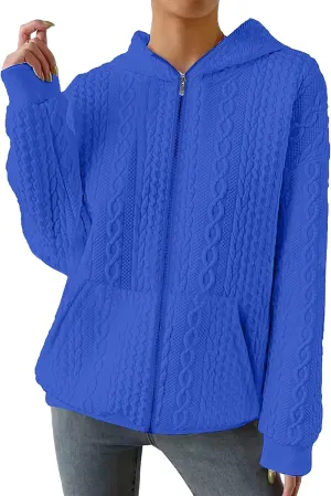 TBA Zip Up Cardigan Sweatshirts for Women Long Sleeve Lightweight Hoodie Oversized Casual Hoodies Sweater Fashion Jackets Blue