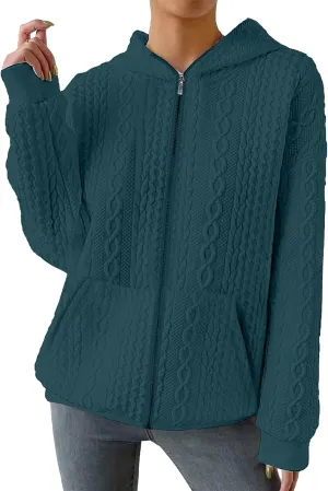 TBA Zip Up Cardigan Sweatshirts for Women Long Sleeve Lightweight Hoodie Oversized Casual Hoodies Sweater Fashion Jackets Dark Green