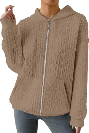 TBA Zip Up Cardigan Sweatshirts for Women Long Sleeve Lightweight Hoodie Oversized Casual Hoodies Sweater Fashion Jackets Khaki