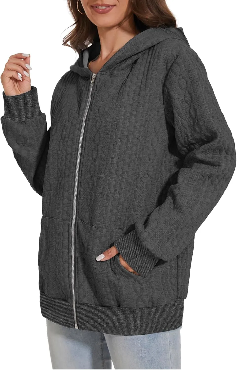 TBA Zip Up Cardigan Sweatshirts for Women Long Sleeve Lightweight Hoodie Oversized Casual Hoodies Sweater Fashion Jackets