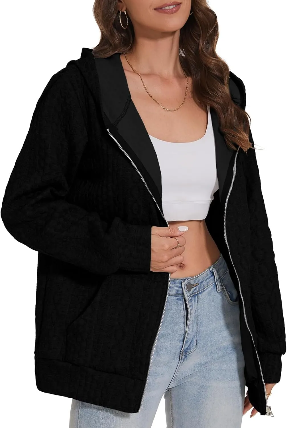 TBA Zip Up Cardigan Sweatshirts for Women Long Sleeve Lightweight Hoodie Oversized Casual Hoodies Sweater Fashion Jackets