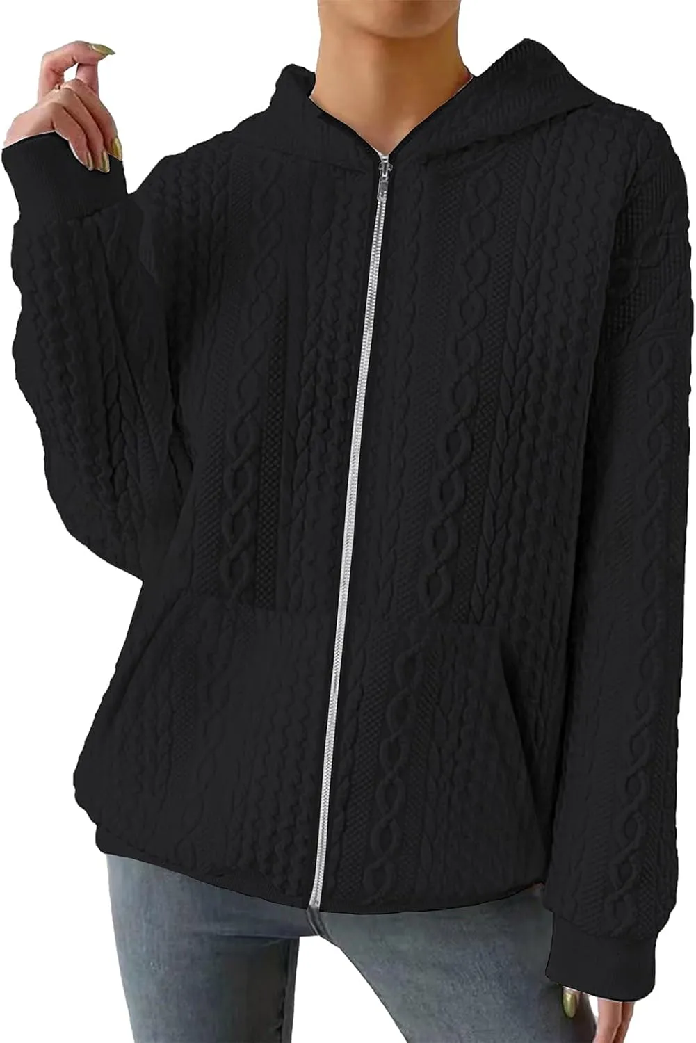 TBA Zip Up Cardigan Sweatshirts for Women Long Sleeve Lightweight Hoodie Oversized Casual Hoodies Sweater Fashion Jackets