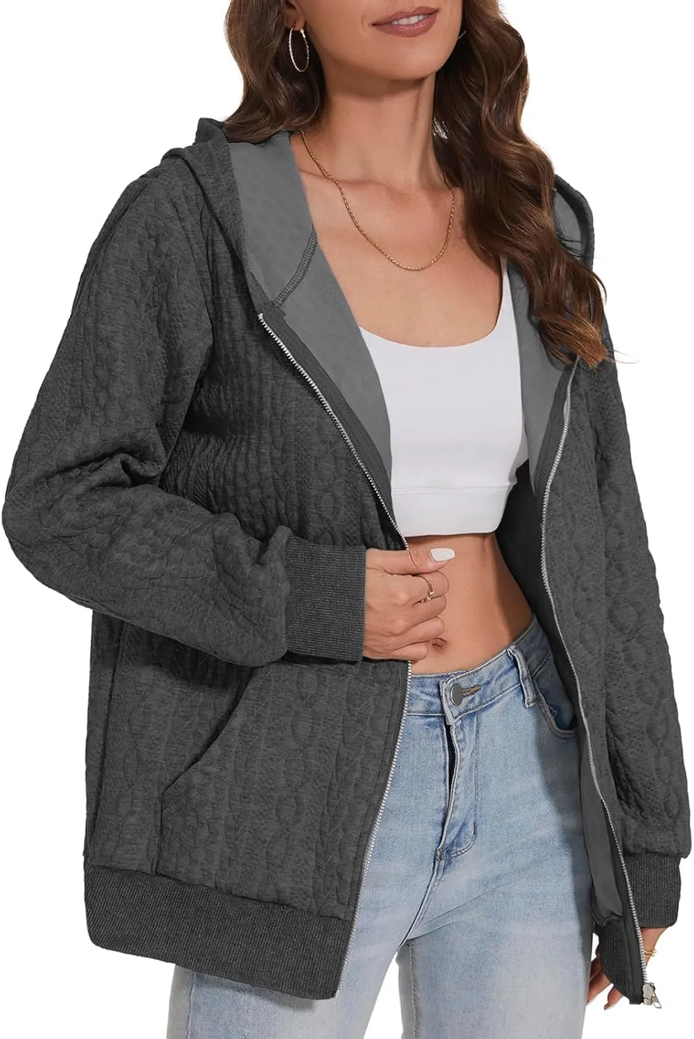 TBA Zip Up Cardigan Sweatshirts for Women Long Sleeve Lightweight Hoodie Oversized Casual Hoodies Sweater Fashion Jackets