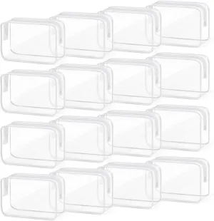 TISRATOK 16 PCS Clear Makeup Bag, Travel Essentials Toiletry Bag, Transparent PVC Cosmetic Organizer Toy-Lego Barbie Storage Pouch for Women Men- WHITE,Medium