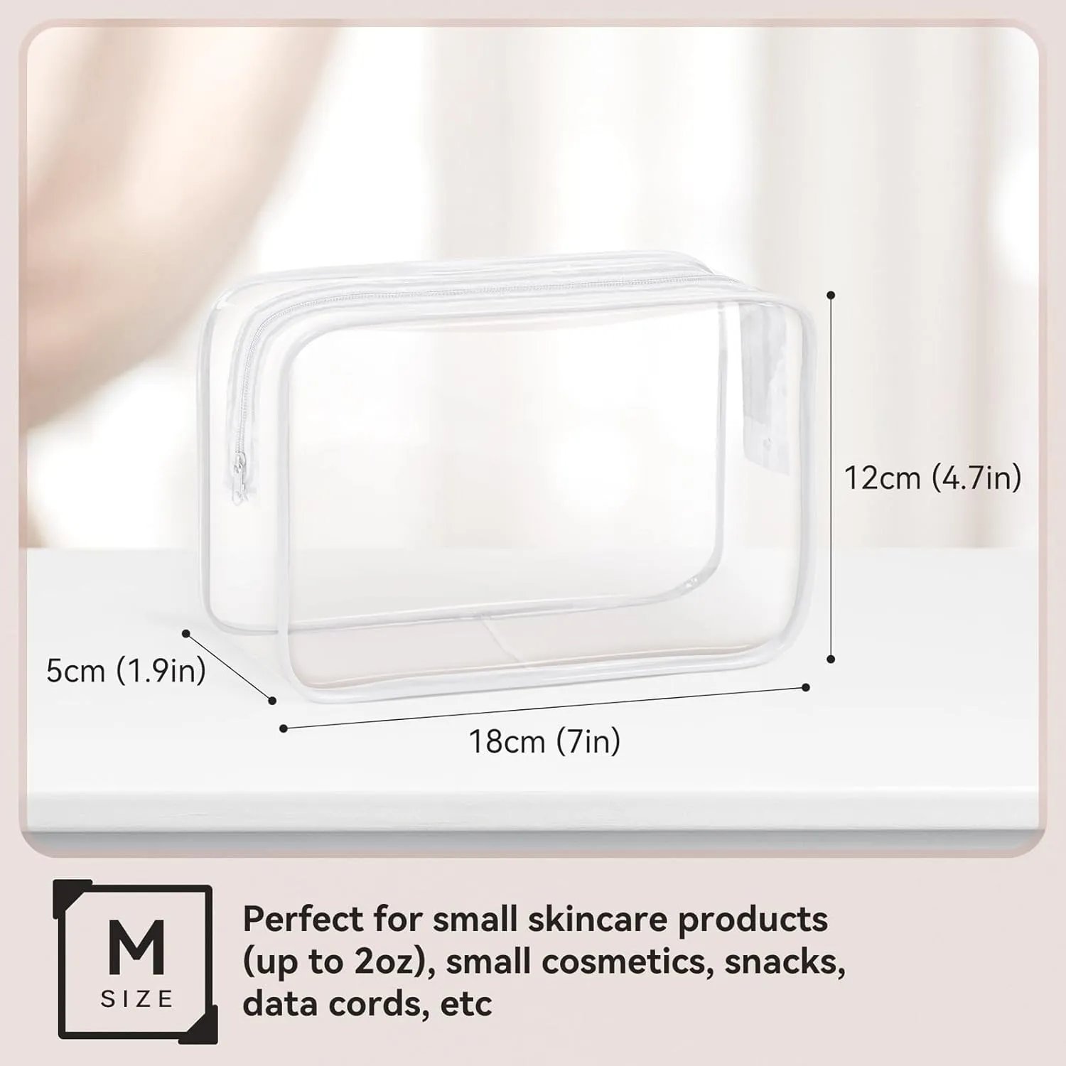 TISRATOK 16 PCS Clear Makeup Bag, Travel Essentials Toiletry Bag, Transparent PVC Cosmetic Organizer Toy-Lego Barbie Storage Pouch for Women Men- WHITE,Medium