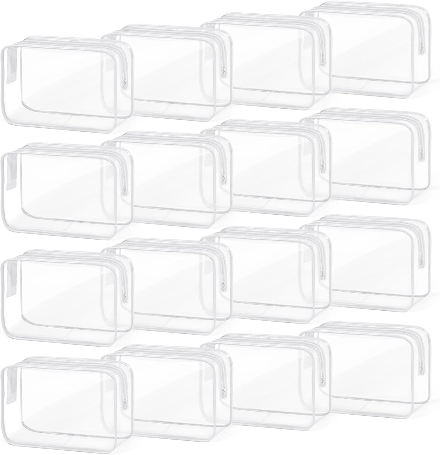 TISRATOK 16 PCS Clear Makeup Bag, Travel Essentials Toiletry Bag, Transparent PVC Cosmetic Organizer Toy-Lego Barbie Storage Pouch for Women Men- WHITE,Medium