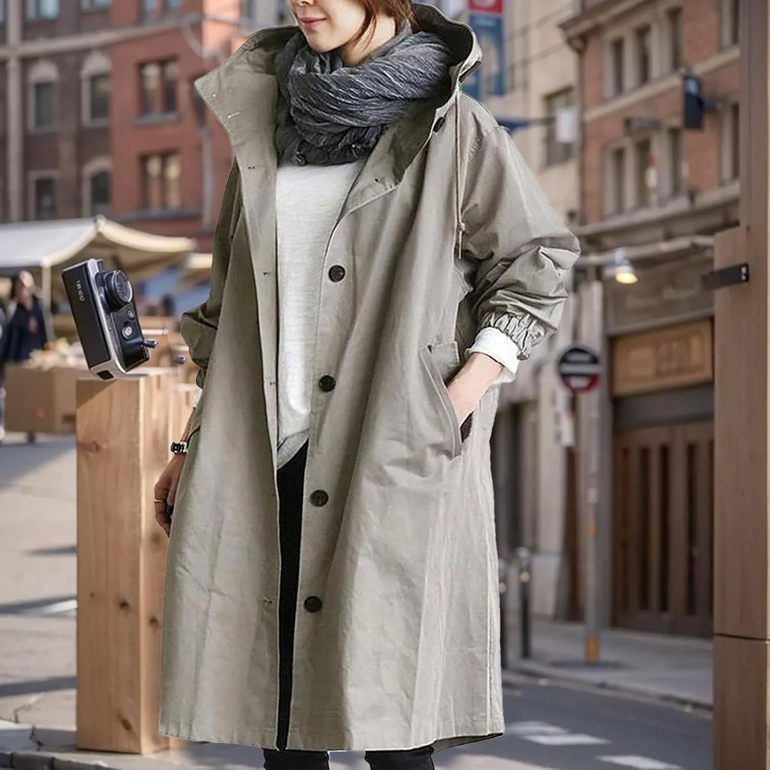 Trench Coat for Women 2024 Rain Jacket Loose Winter Hooded Oversized Elegant Windbreaker Comfortable Coat Fall Outwear