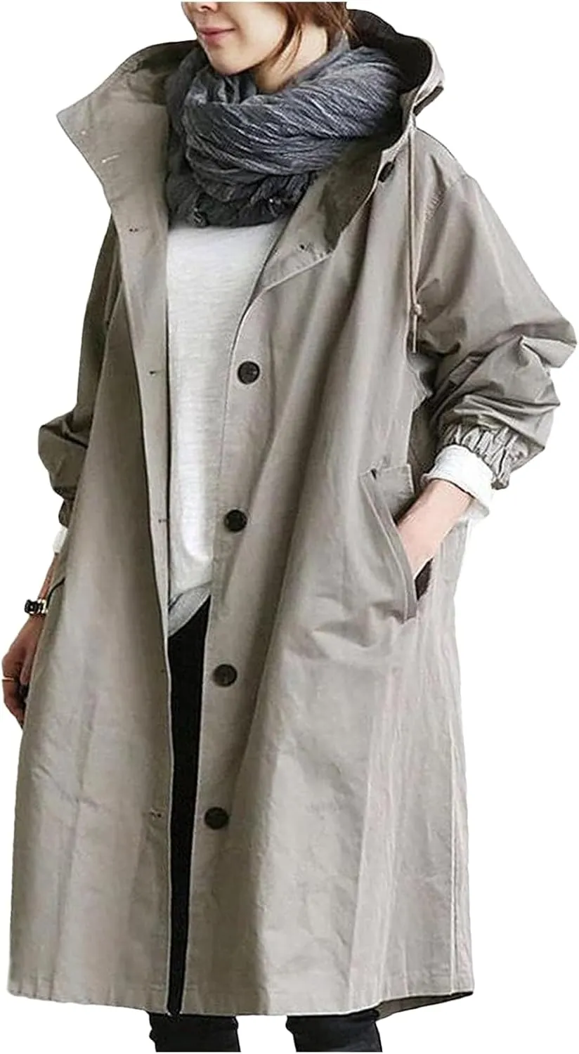 Trench Coat for Women 2024 Rain Jacket Loose Winter Hooded Oversized Elegant Windbreaker Comfortable Coat Fall Outwear