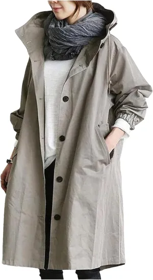 Trench Coat for Women 2024 Rain Jacket Loose Winter Hooded Oversized Elegant Windbreaker Comfortable Coat Fall Outwear