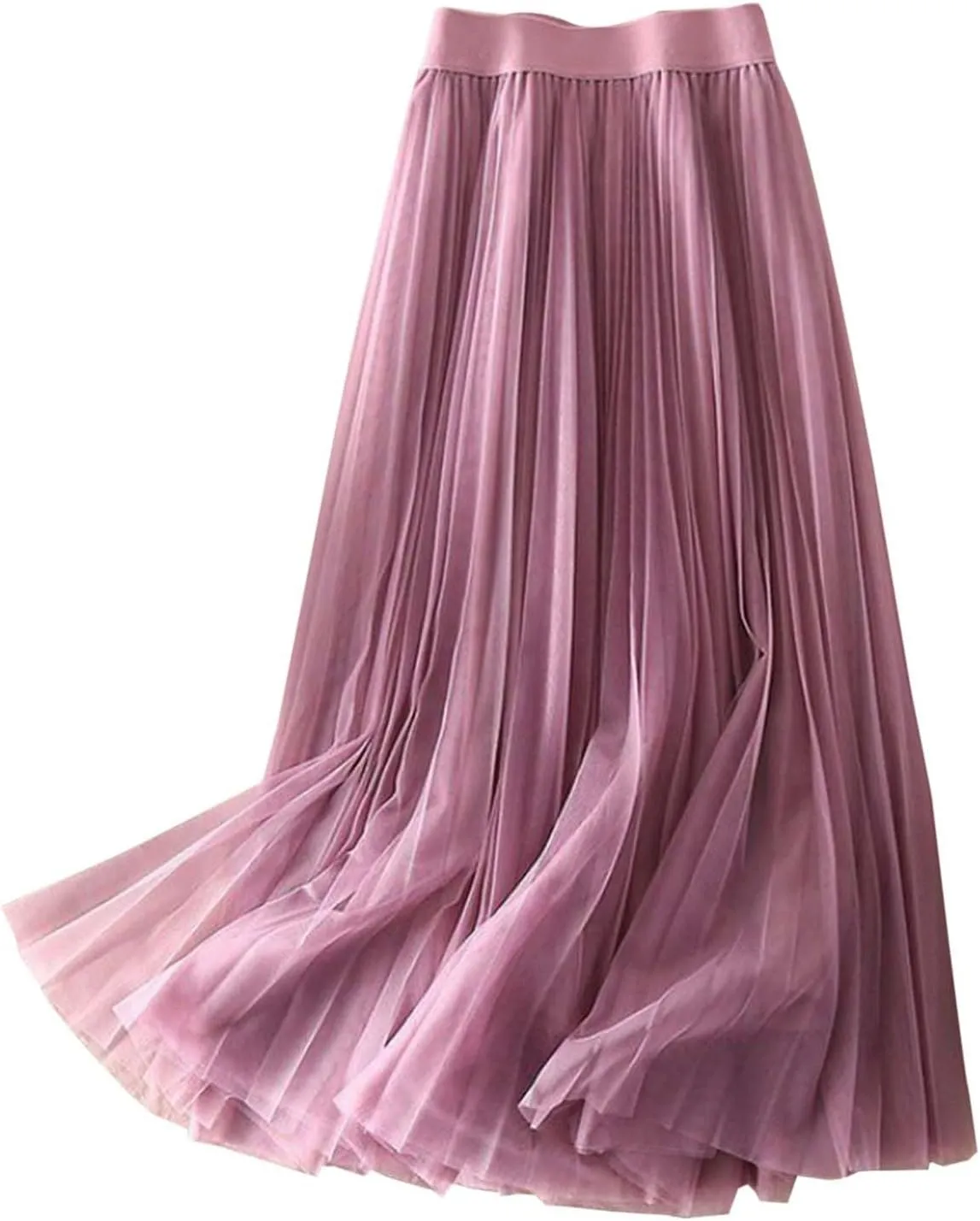 Tulle Skirts for Women Solid Chiffon High Waist Pleated Skirt Casual Boho Midi Swing A-Line Double Layer Summer