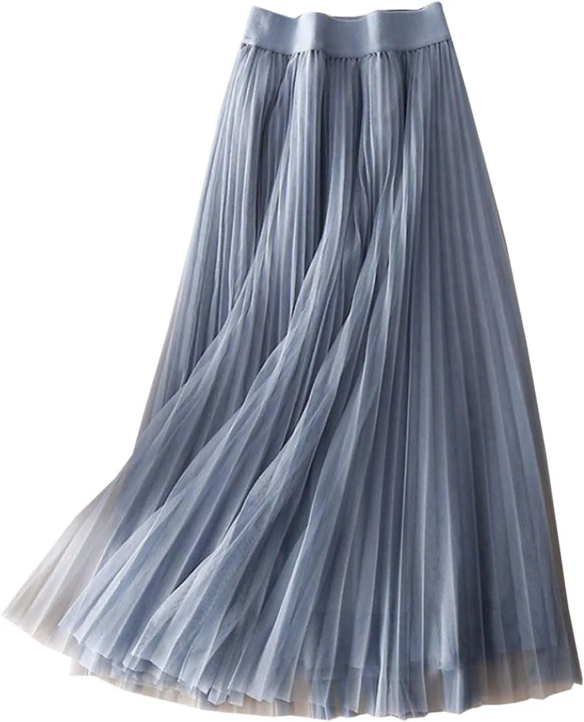 Tulle Skirts for Women Solid Chiffon High Waist Pleated Skirt Casual Boho Midi Swing A-Line Double Layer Summer