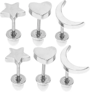 Unique Fashion Earrings Star and Moon Heart Design Stainless Steel Minimalist Studs