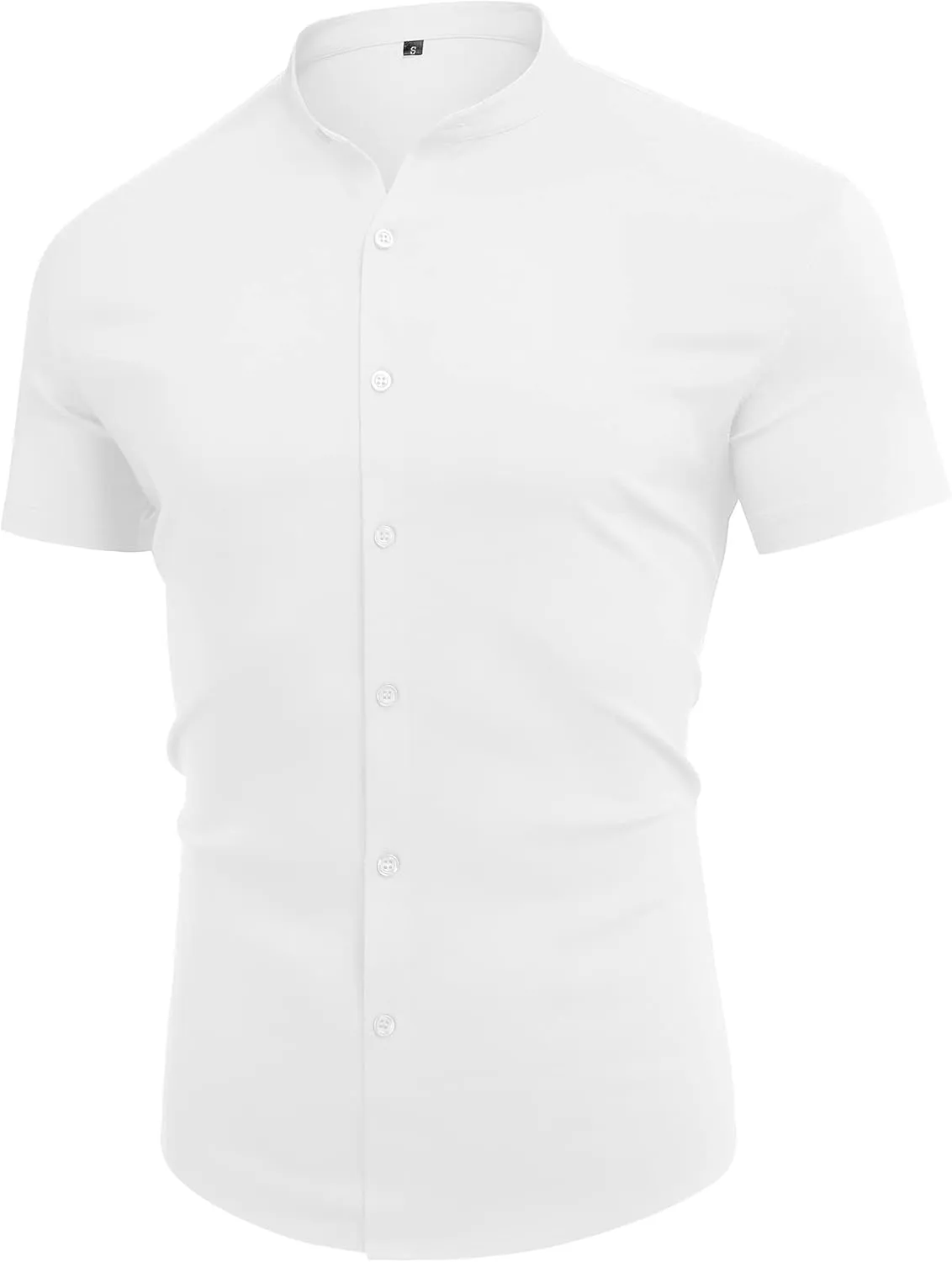 URRU Men's Muscle Dress Shirts Slim Fit Stretch Banded Collar Long&Short Sleeve Casual Button Down Shirt
