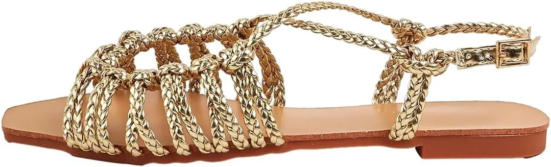 Verdusa Women's Metallic Braided Slingback Sandals Casual Strappy Sandals