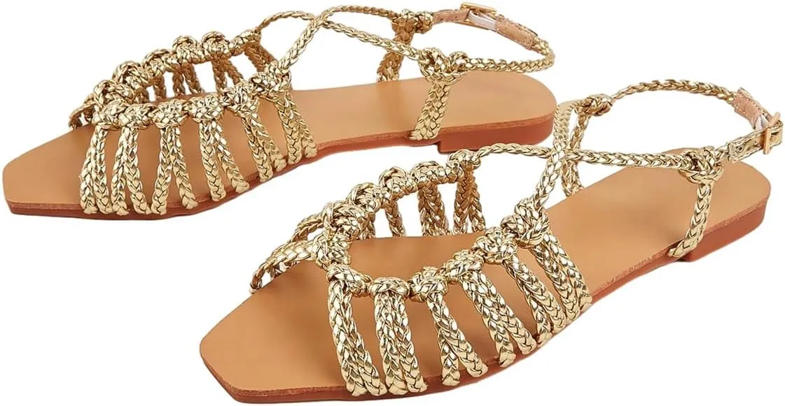 Verdusa Women's Metallic Braided Slingback Sandals Casual Strappy Sandals