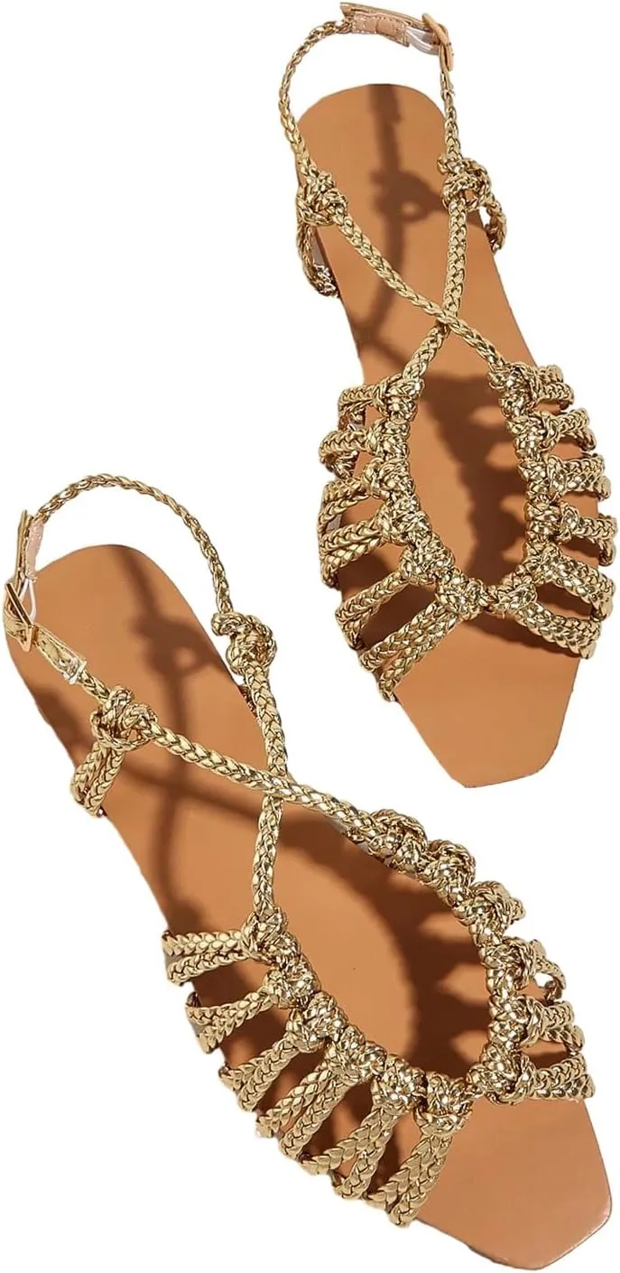 Verdusa Women's Metallic Braided Slingback Sandals Casual Strappy Sandals