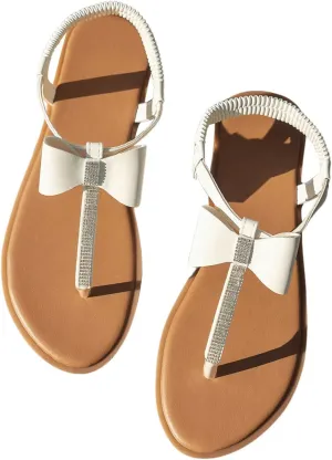 Verdusa Women's Summer Bow Flip Flops Flat Sandals Rhinestone Thong Sandals