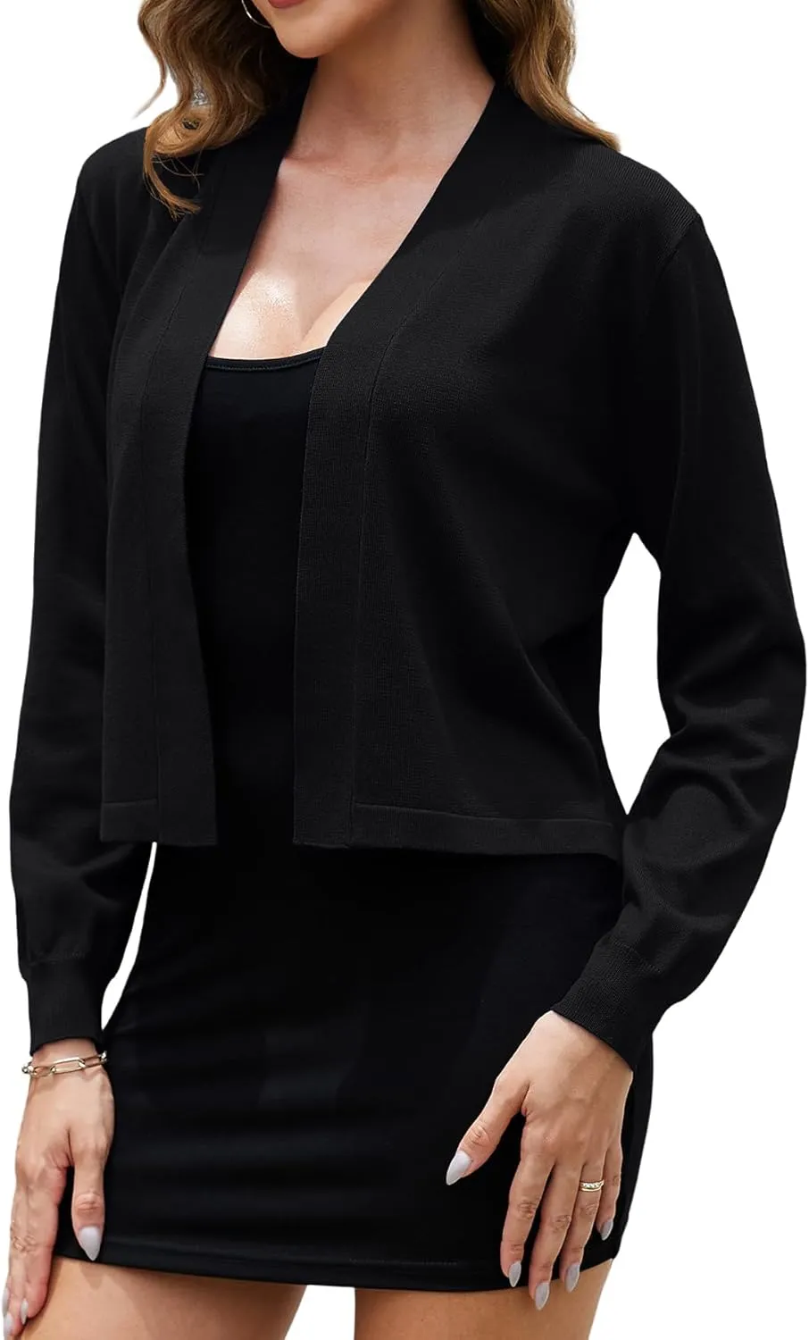 VIISHOW Lightweight Open Front Cropped Cardigan Sweater Long Sleeve Basic Cardigan Knitwear Cropped Bolero Shrugs
