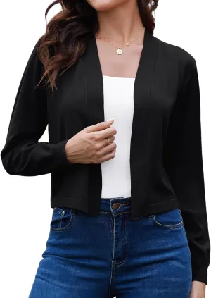VIISHOW Lightweight Open Front Cropped Cardigan Sweater Long Sleeve Basic Cardigan Knitwear Cropped Bolero Shrugs