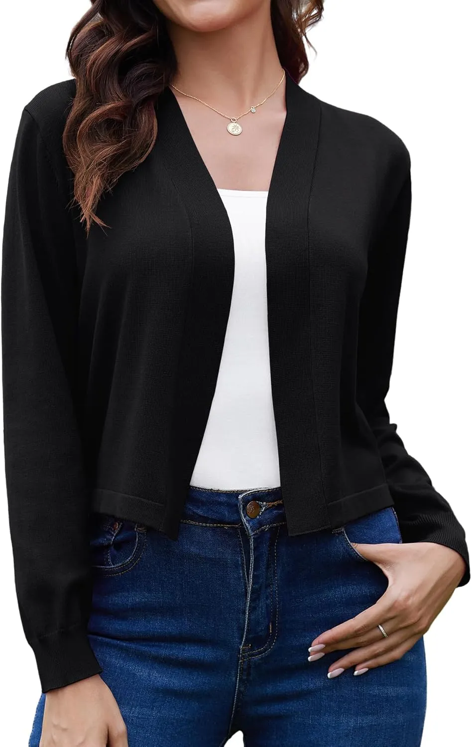 VIISHOW Lightweight Open Front Cropped Cardigan Sweater Long Sleeve Basic Cardigan Knitwear Cropped Bolero Shrugs