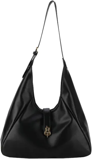 Vintage PU Soft Leather Underarm Tote Bag - Chic Solid Color with Gourd Lock Clasp - Casual Single Shoulder Purse for Women