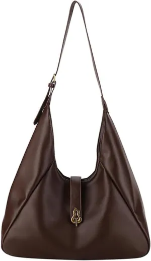 Vintage PU Soft Leather Underarm Tote Bag - Chic Solid Color with Gourd Lock Clasp - Casual Single Shoulder Purse for Women