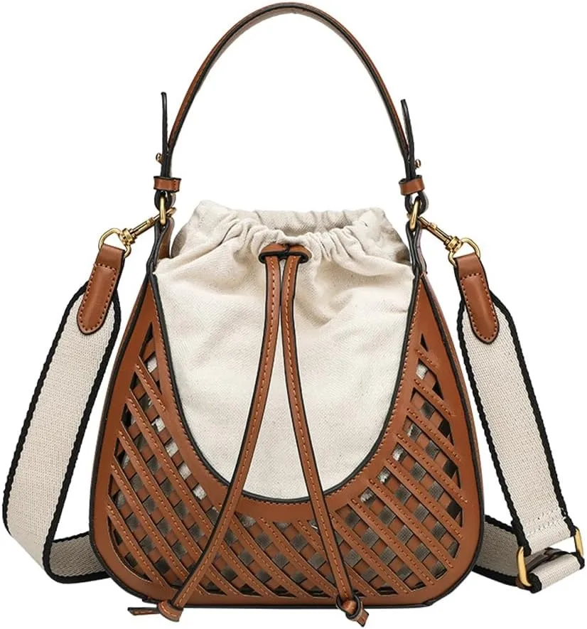 Vintage Top Handle Bag Bucket Bag Satchel Versatile Woven Crossbody Purse Straw Handbag Summer Purse for Vacation Travel