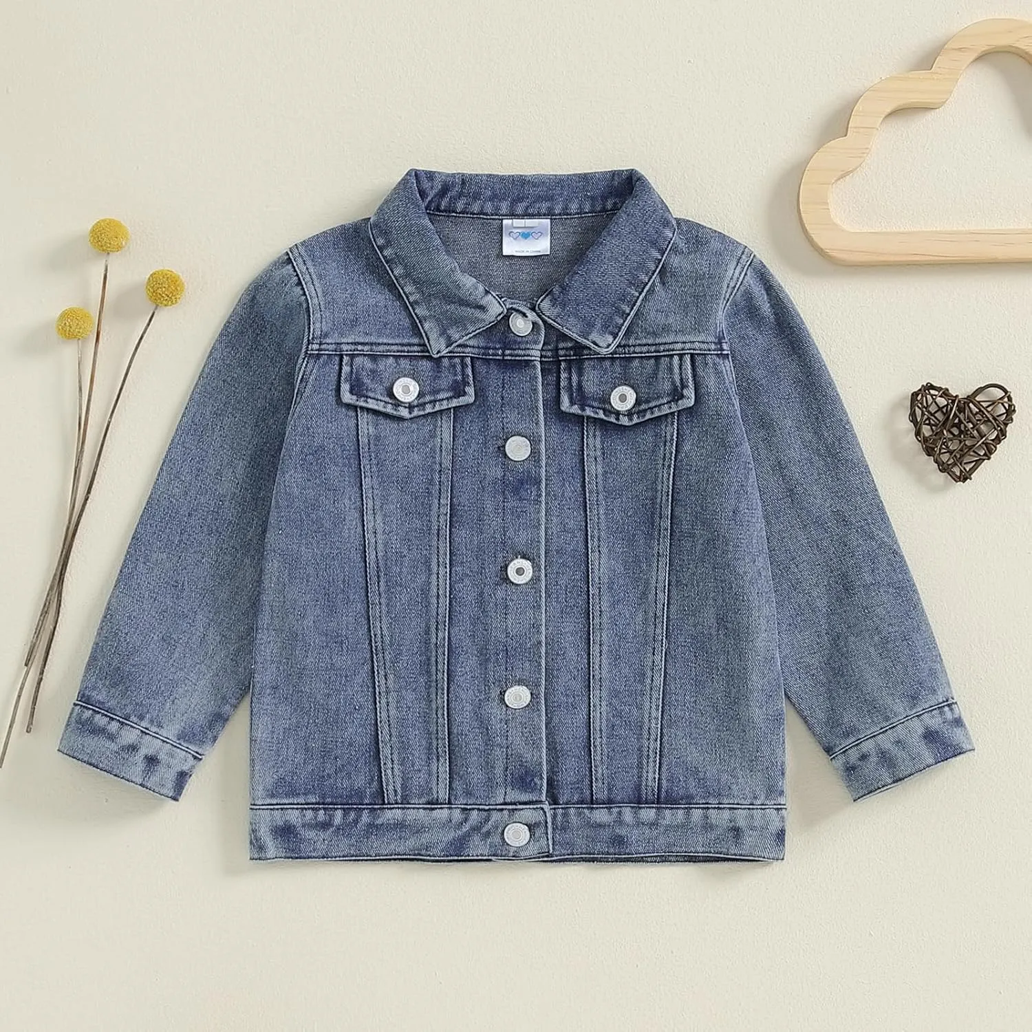 VISGOGO Toddler Baby Girl Jacket Big Lil Sister/Brother Letter Embroidery Jean Long Sleeve Cardigan Button Denim Coat