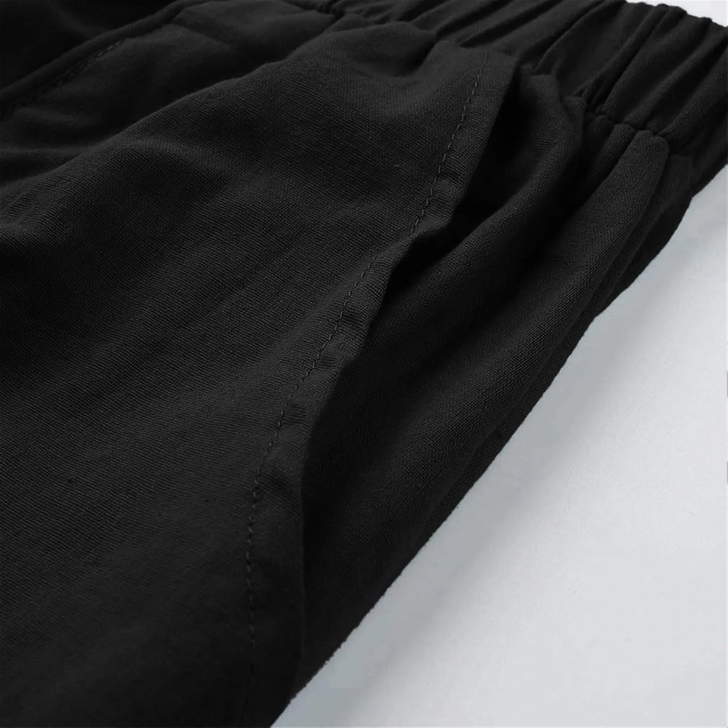 Wide Leg Linen Pants for Women Elasticated Waist Straight Leg Palazzo Pants Plus Size Solid Casual Summer Cotton Trousers