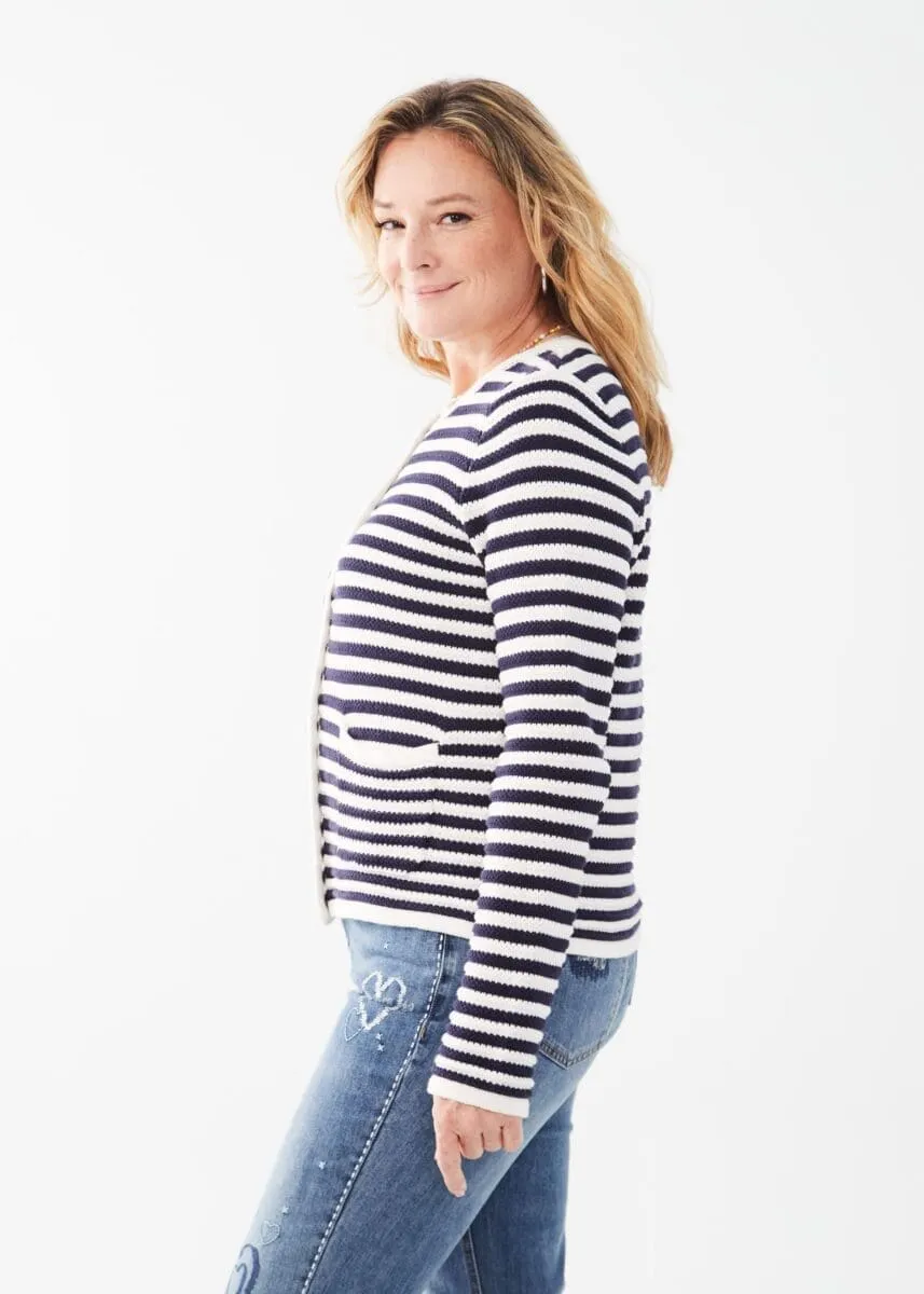 Wiley White and Navy Stripe Fine Gauge Cotton Cardigan Jacket- FDJ French Dressing 1827314