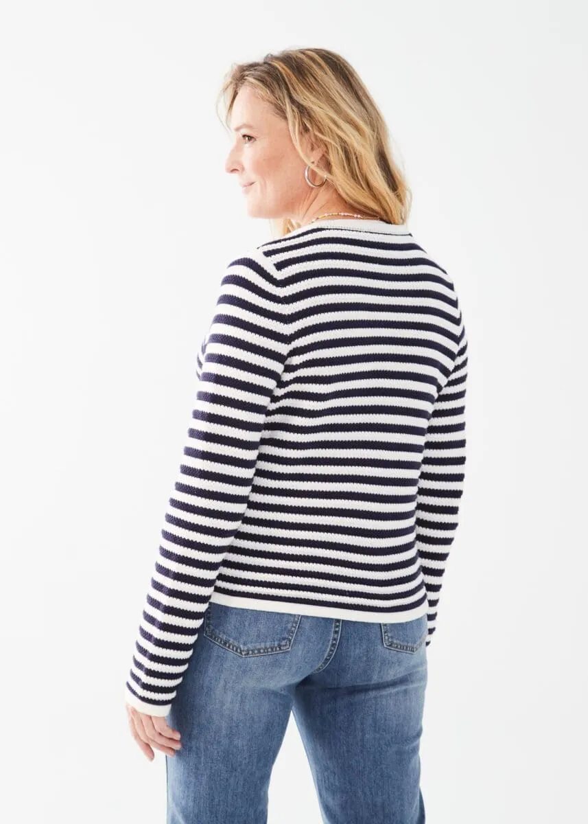 Wiley White and Navy Stripe Fine Gauge Cotton Cardigan Jacket- FDJ French Dressing 1827314